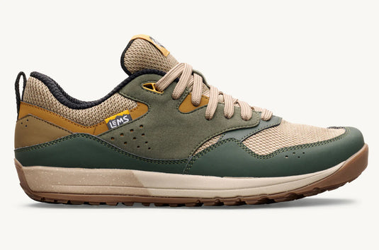 Green and beige sneaker with 'Lems' branding on a white background